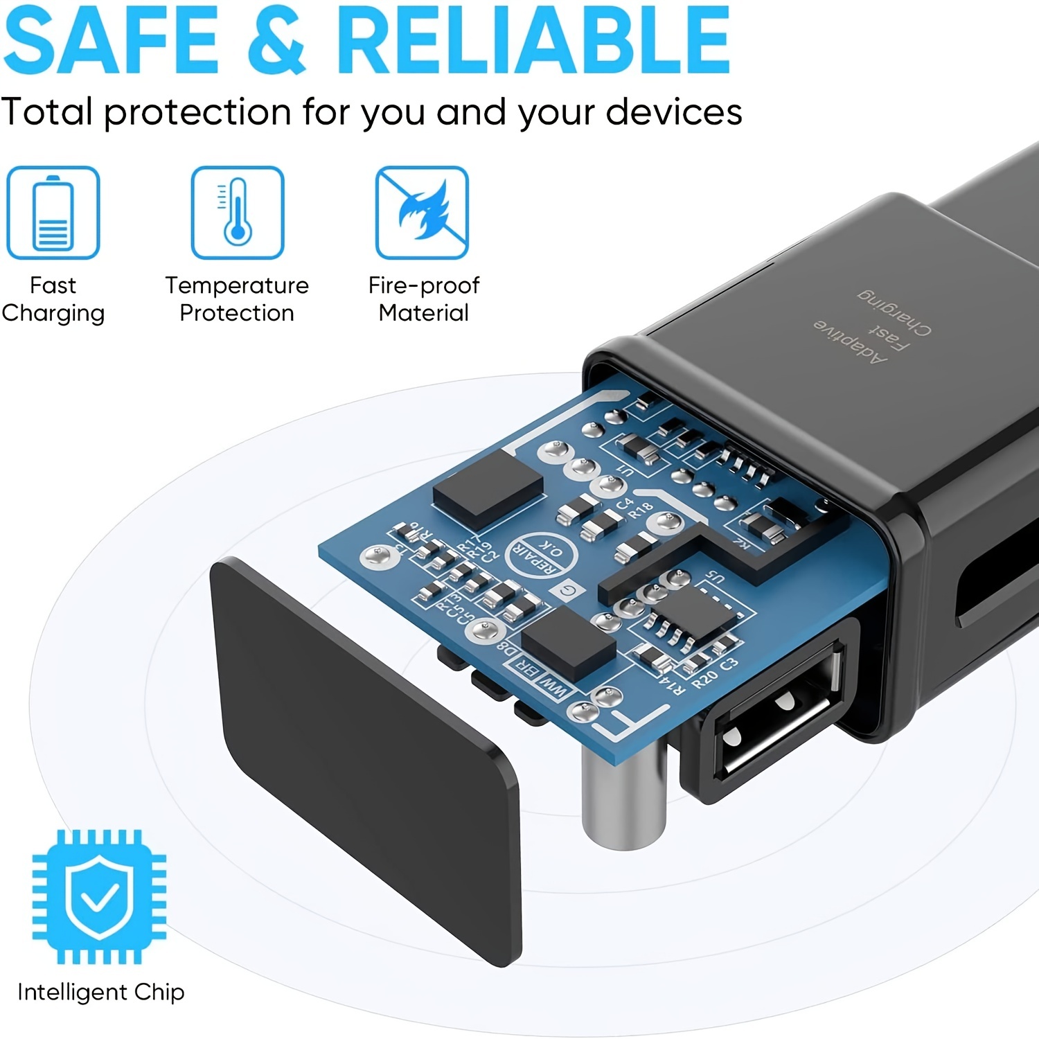 Cargador para Samsung Galaxy S10/S9/S8, paquete de 2 cargadores adaptativos  Android con USB tipo C cable de carga rápida para Samsung Galaxy S8/S9/S10