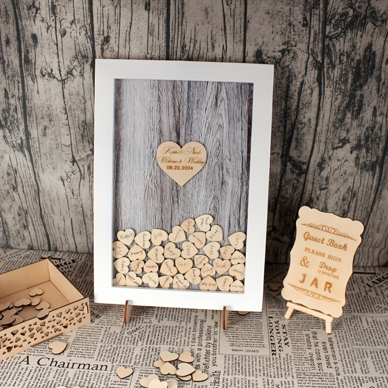 Wedding Guest Book Wooden Guest Sign In Book With Hearts Shape Wooden Chips  Storage Box Pens Wood Frame Drop Box Guestbooks Creative Wedding  Decorations For Reception Festival Creative Wedding Guest Book Wedding