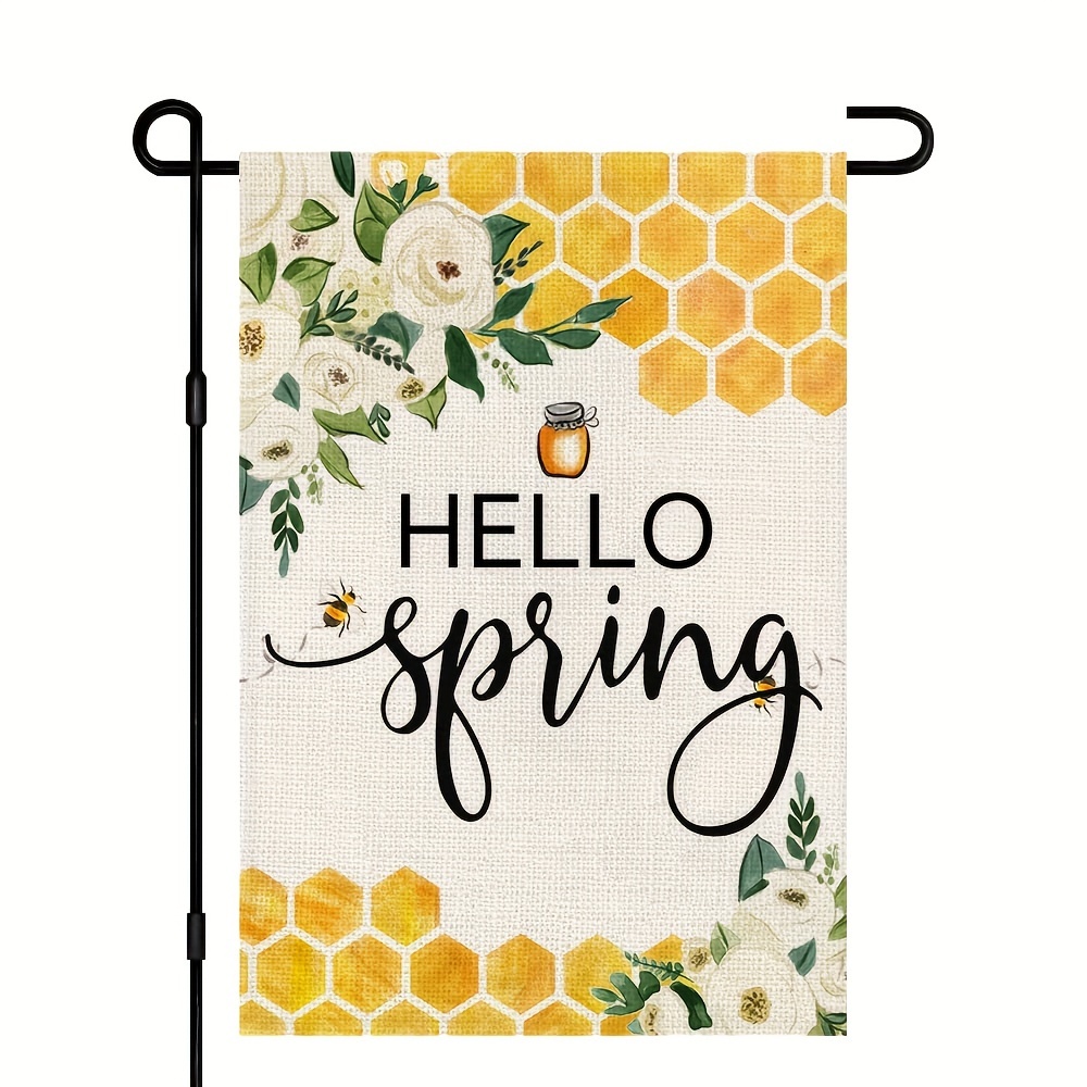 Hello Spring Bees Floral Garden Flag Double Sided Burlap - Temu