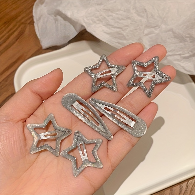 Star Snap Hair Clips Silver Y2K 2000s 10 Pieces Girls Hair Barrettes  Hairclips Headpieces Non Slip