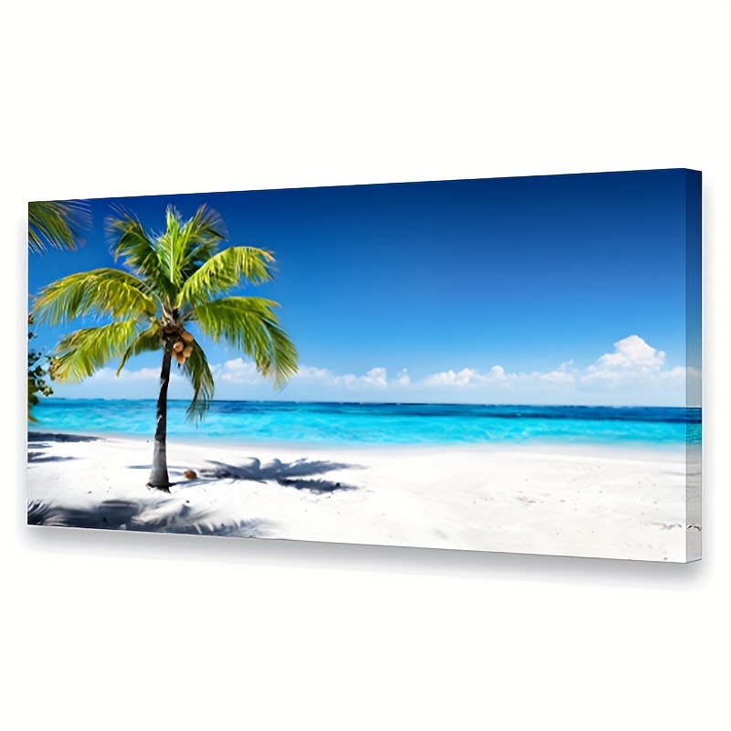 Surfboard Coconut Tree Beach Pampas Grass Wall Art Canvas Painting