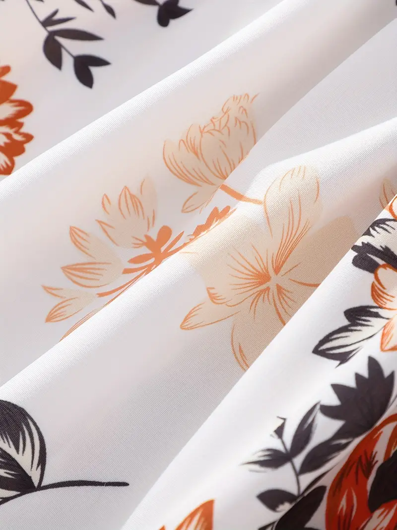 girls floral print shirred short sleeve casual dress belt for summer details 2