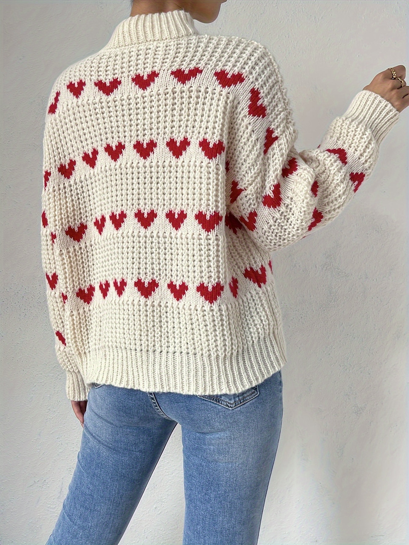 Heart Pattern Turtle Neck Sweater