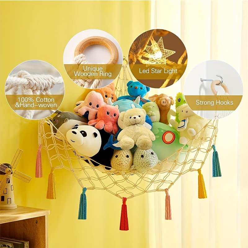 Stuffed Animal Storage Wood Corner Plush Toys Holder with Star Pattern
