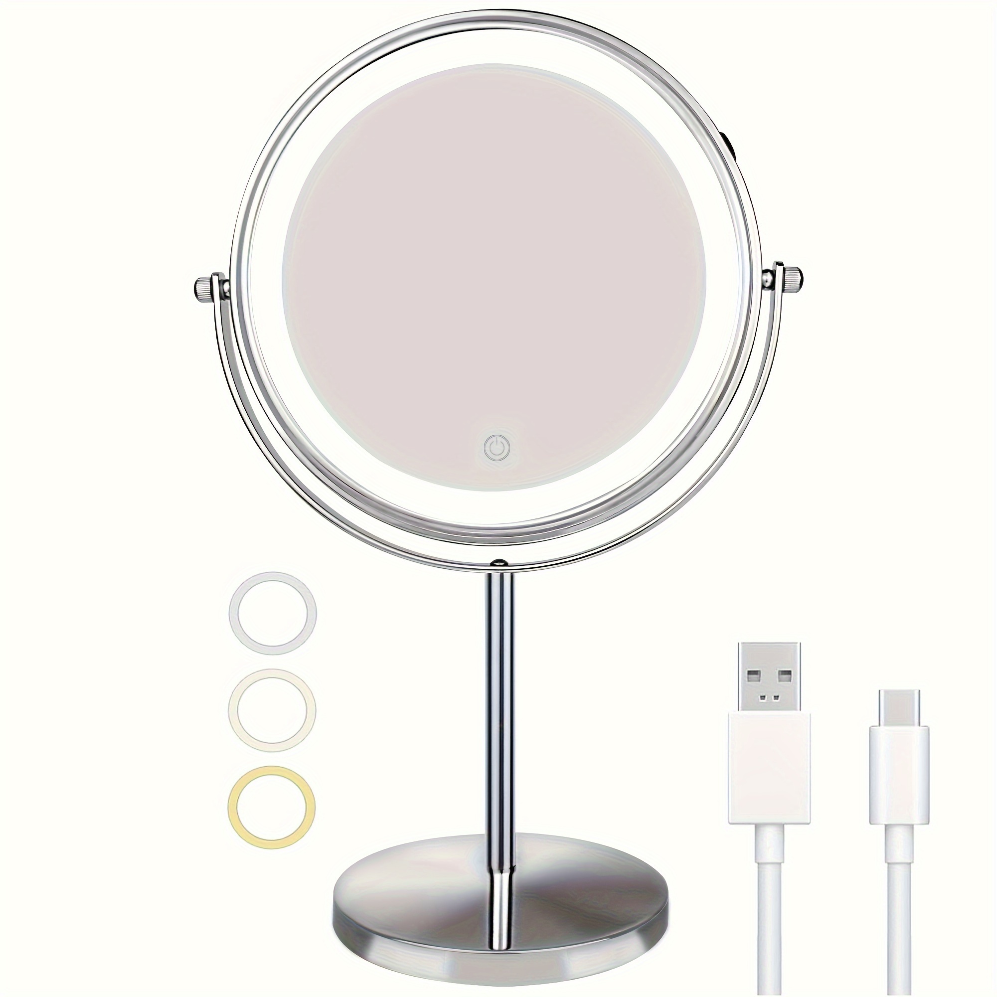 Makeup Mirror,rechargeable Double Sided10x Magnifying Mirror With  Light,8inch Makeup Vanity Mirror With 3 Light Setting, Touch Control,  Desktop Cosmet