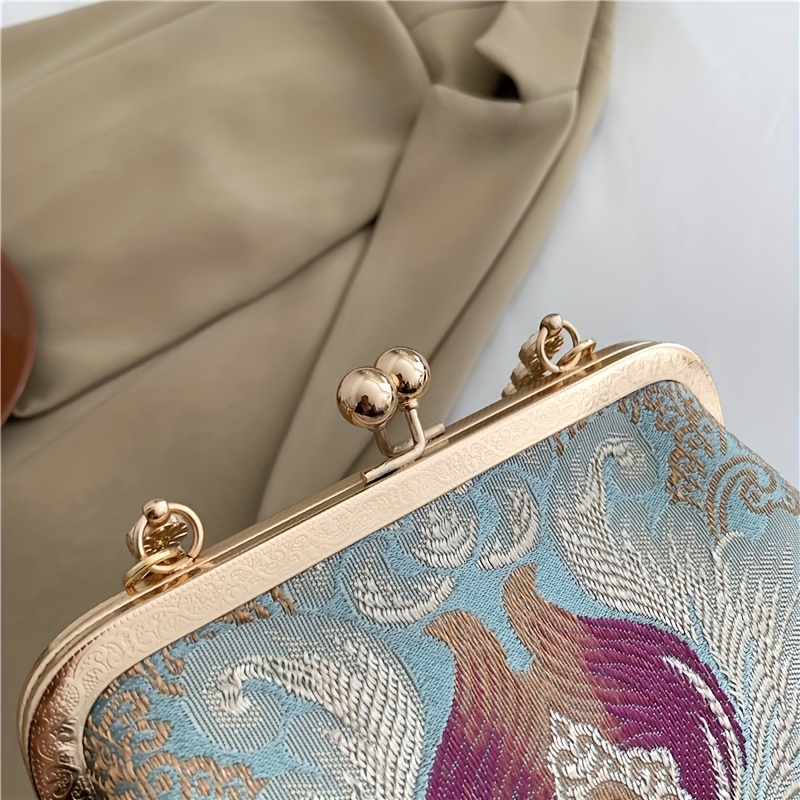 Vintage Flower Embroidery Kiss Lock Coin Purse Long Wallet Clutch Bag for  Women Girls