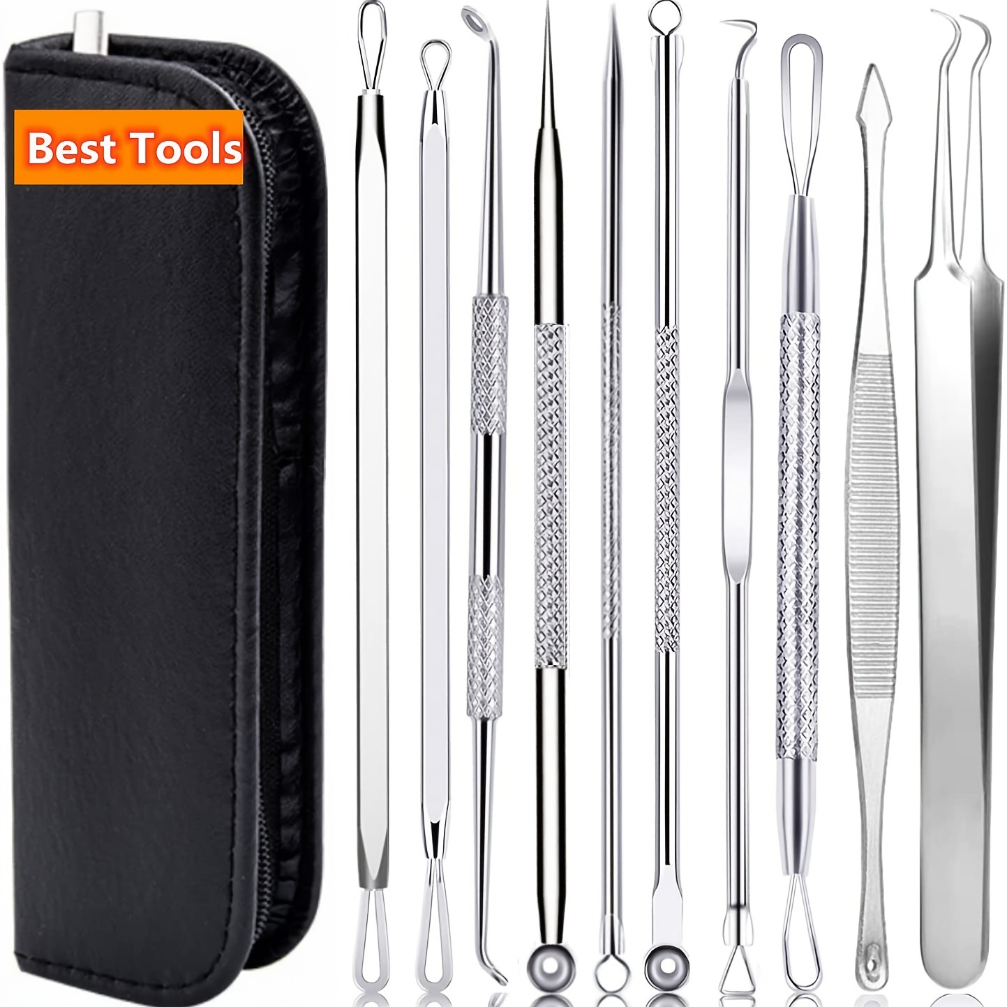 None Brand 5pcs Blackhead Remover Comedone Extractor, Curved Blackhead Tweezers Kit, Professional Stainless Pimple Acne Blemish Removal Tools Kit, 6