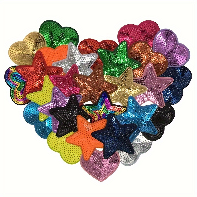 Random Heart Sequined Star Patch Sew On Star Patch For - Temu