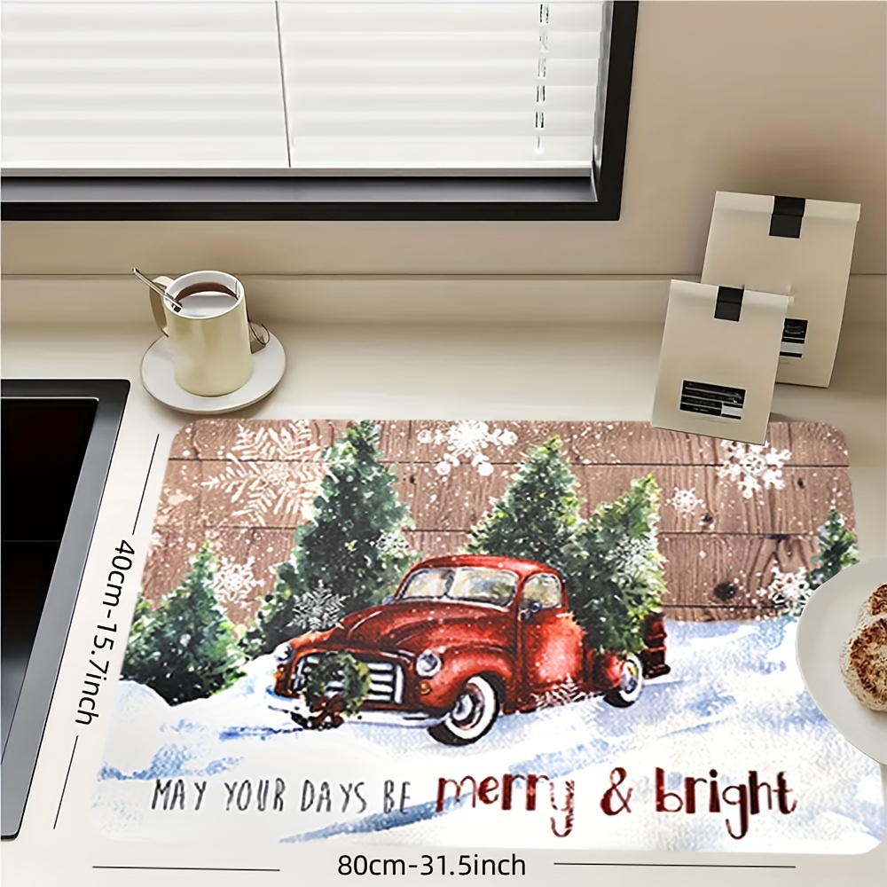 Dish Drying Pad, Kitchen Countertop Absorbent Pad, Red Truck Winter Theme  Washstand Drain Mat, Soft Diatom Mud Faucet Absorbent Mat, Toilet Washstand  Cup Mat, Toilet Anti-water Absorption Mat, Kitchen Accessories, Bathroom  Accessories 