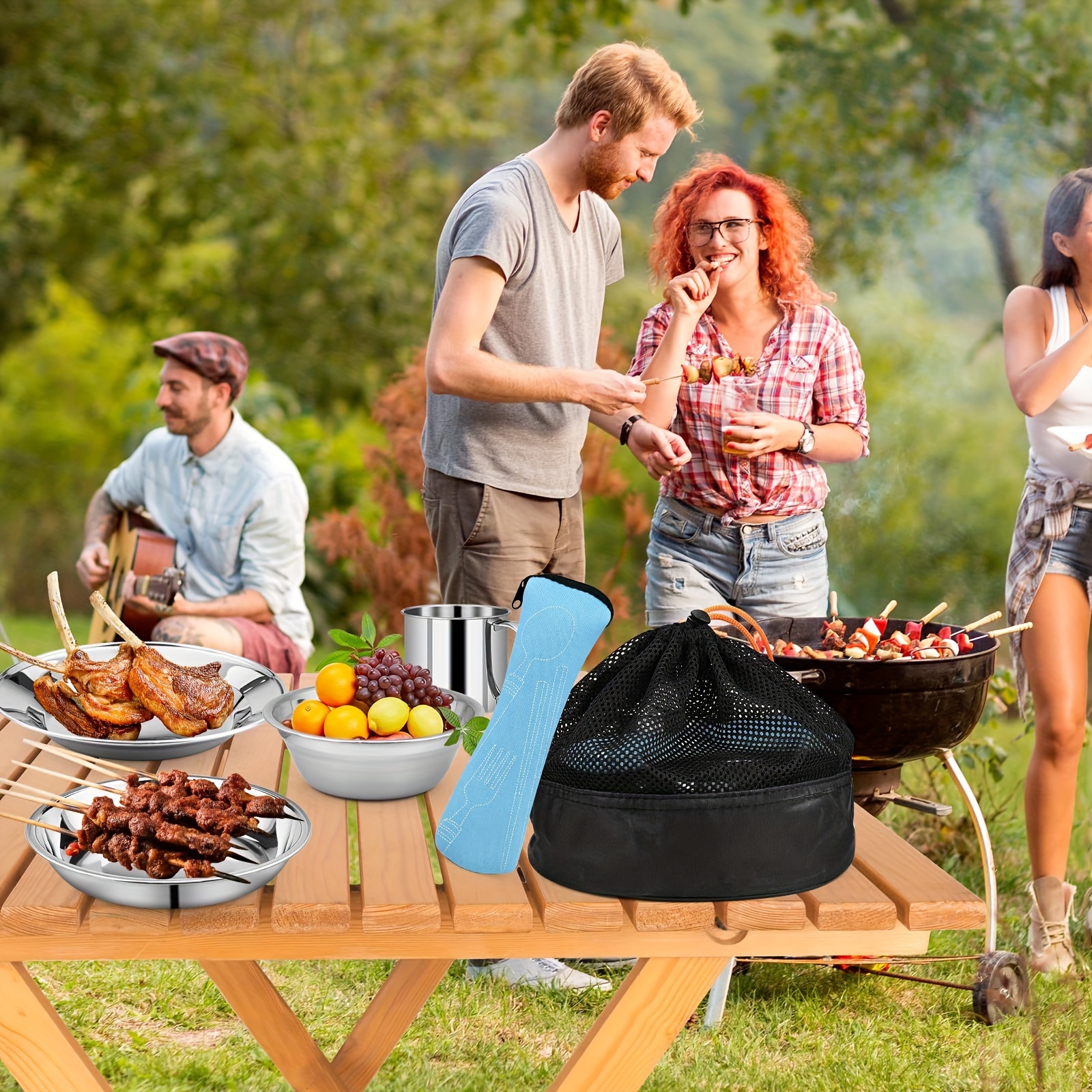 Camping Geschirr Besteckset Geschirrset Outdoor Besteck 5 Personen Picknick
