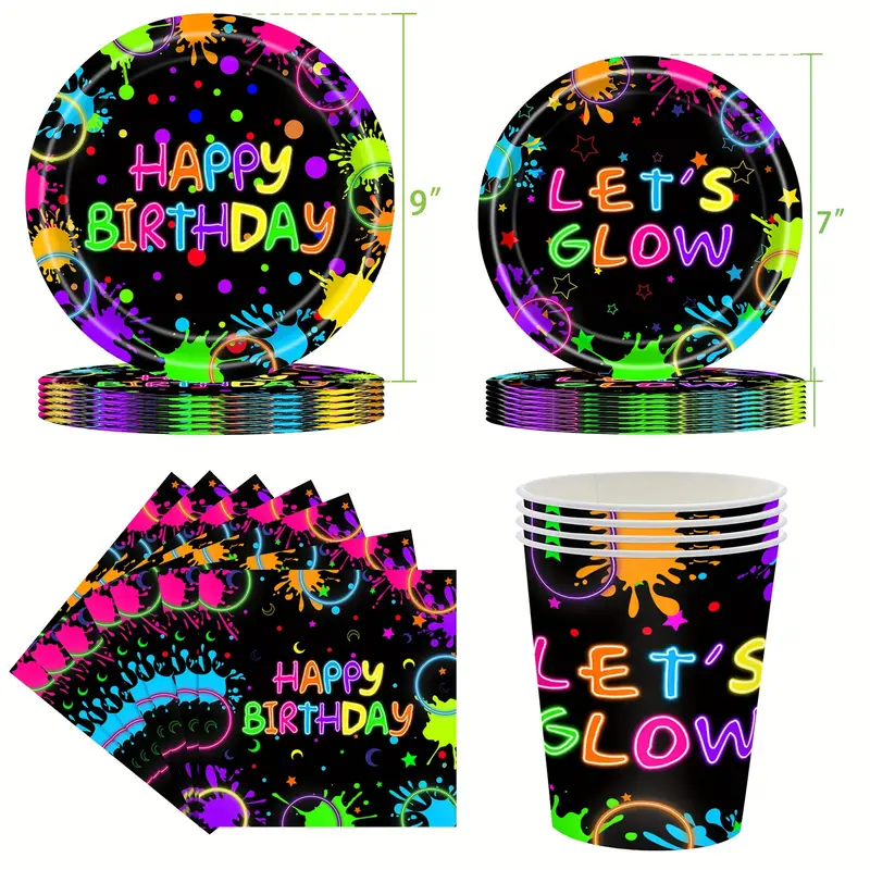 New Luminous Theme Party Cutlery Let's Glow Birthday Party - Temu