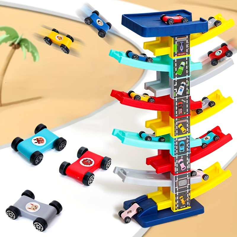 TOP BRIGHT Juguetes Montessori para niños pequeños de 1 a 3 años, juguetes  Montessori para niños de 1 a 2 años, carreras de madera con 4 autos de