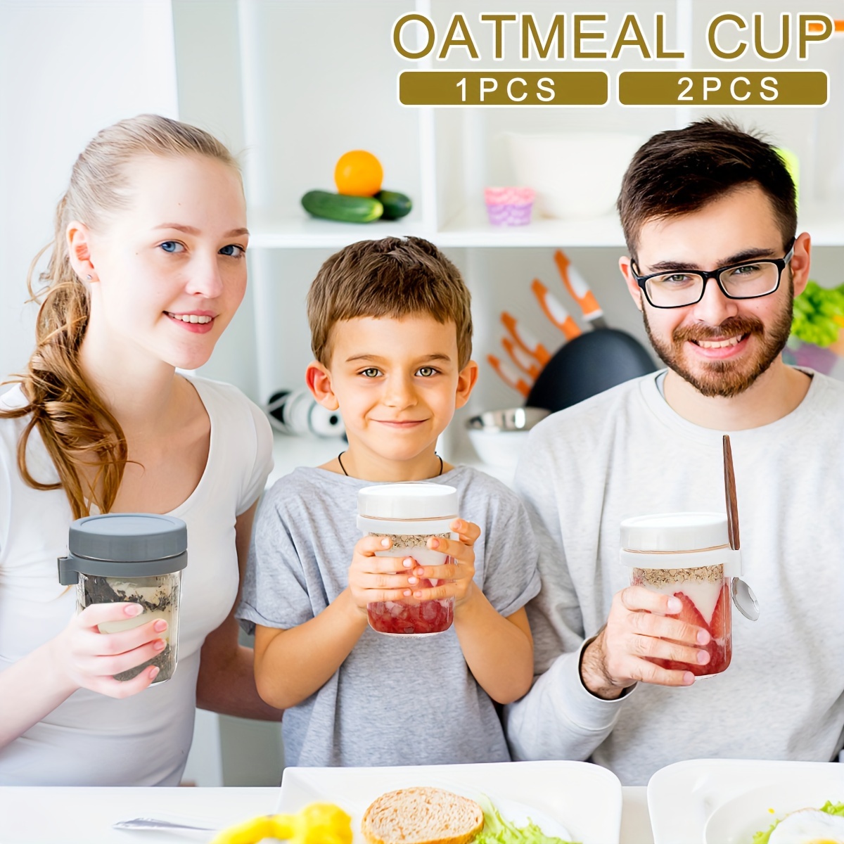 Reusable Oatmeal Cups With Lids And Spoon - Perfect For Meal Prep