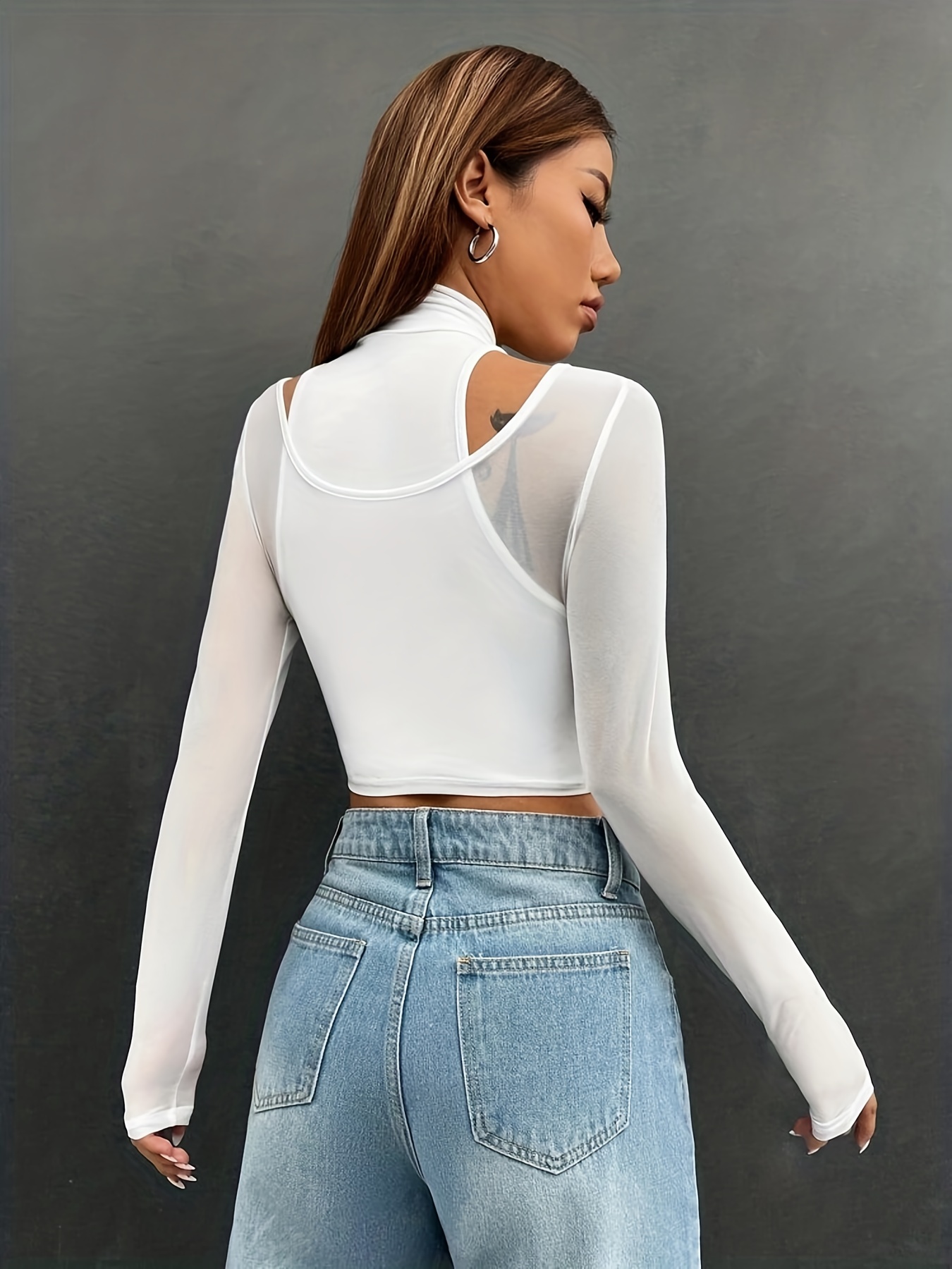 White long outlet sleeve sheer top