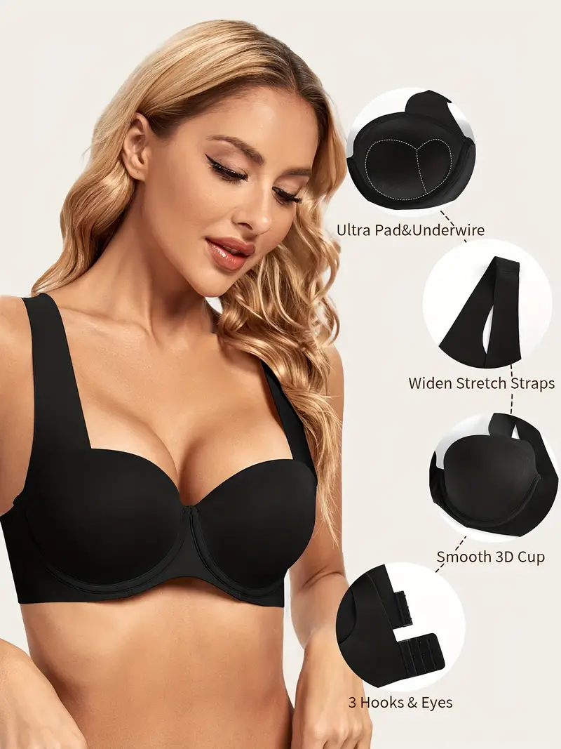 Simple Solid T shirt Bra Comfy Push Wide Straps Intimates - Temu