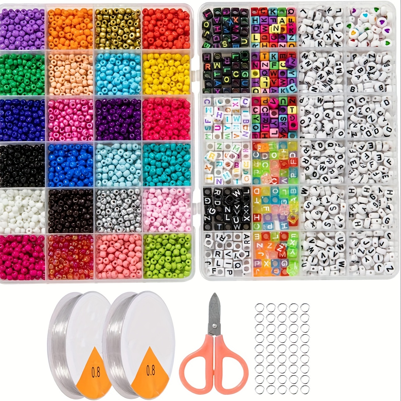 10800pcs 3mm Glass Seed Beads Craft Kit and 1200pcs Letter