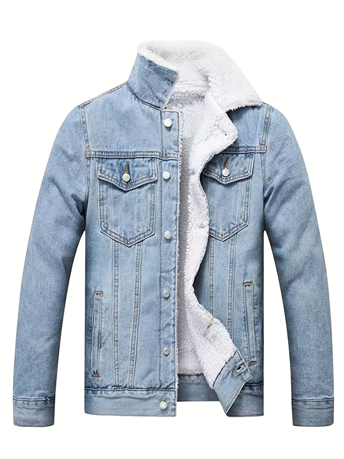 Men's Casual Fleece Lined Denim Jacket Street Style Button - Temu
