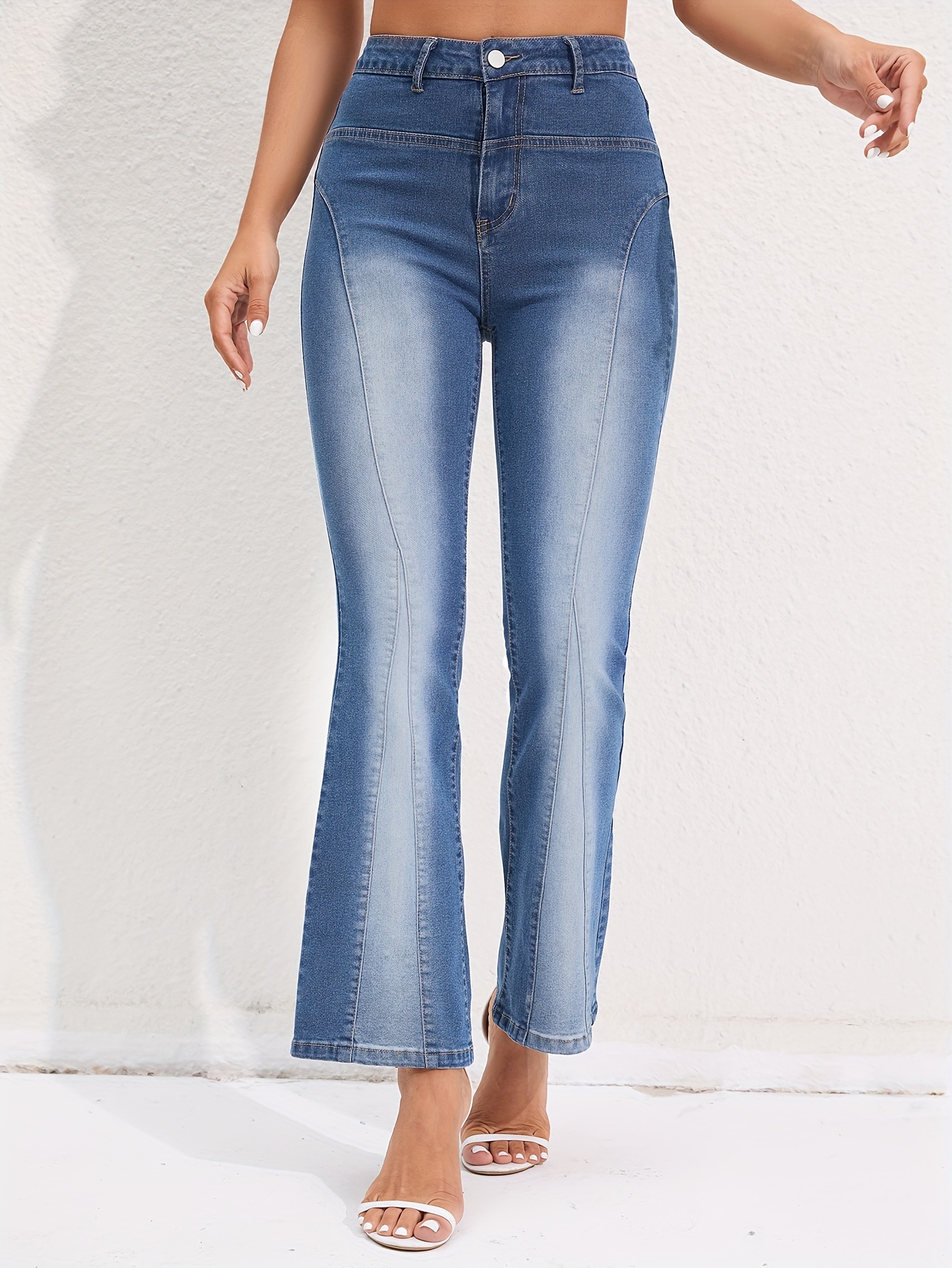 Women's Stretch Jeans, Boot Cut/Hip Brief, Blue, Ausgeblichen