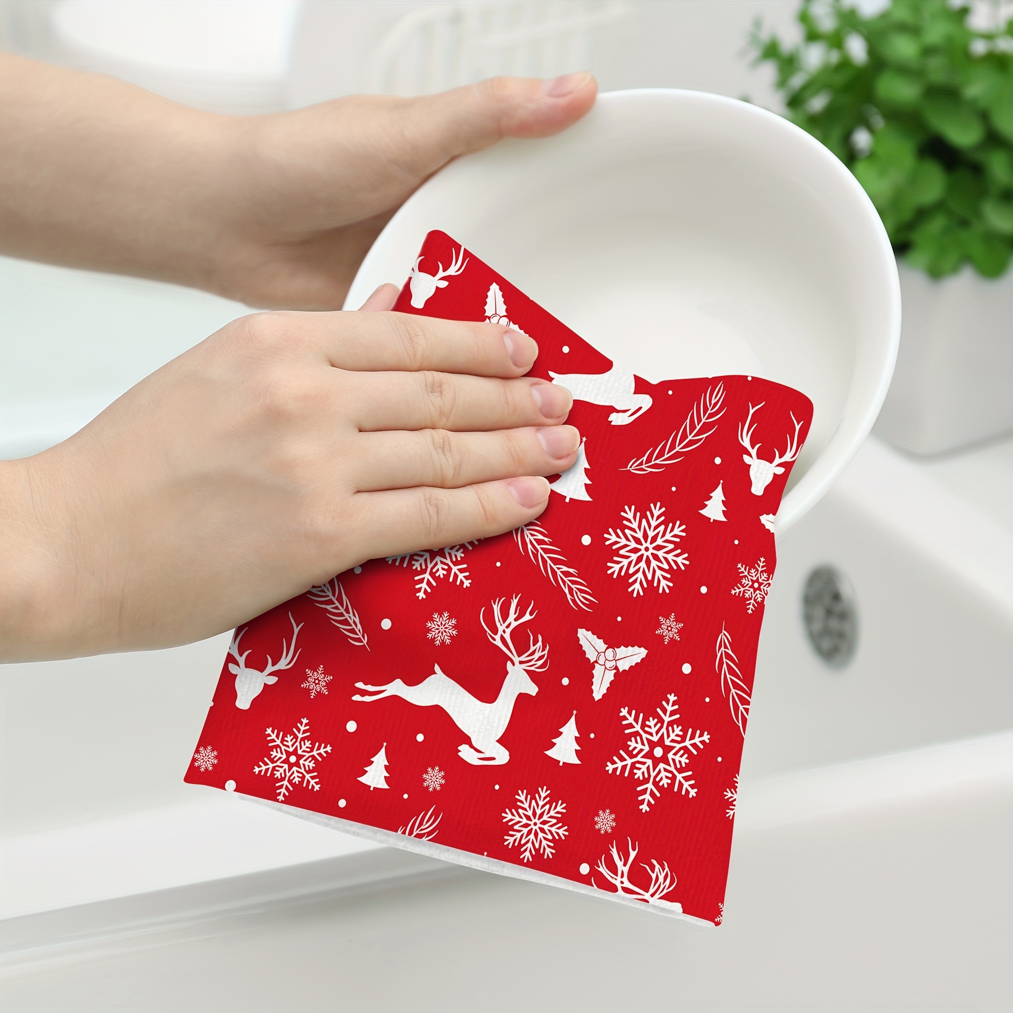 Polyester Scouring Pad, Christmas Theme Snowflake Deer Pattern Kitchen  Towels, Dish Towels Bathroom Hand Towels, Soft Absorbent Tea Towels, Kitchen  Supplies, Christmas Decor - Temu