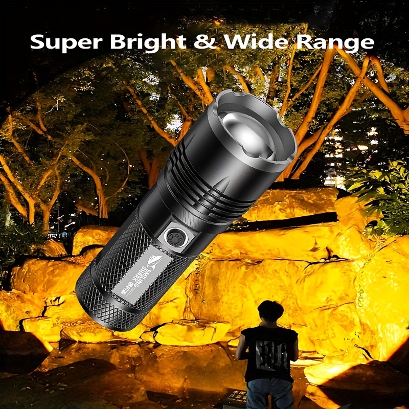 Lampe torche standard avec lampe de poche LED puissante avec queue USB tête  de charge Zoomable étanche lampe torche portable 3 modes d'éclairage  batterie intégrée T6-PackageB : : Bricolage