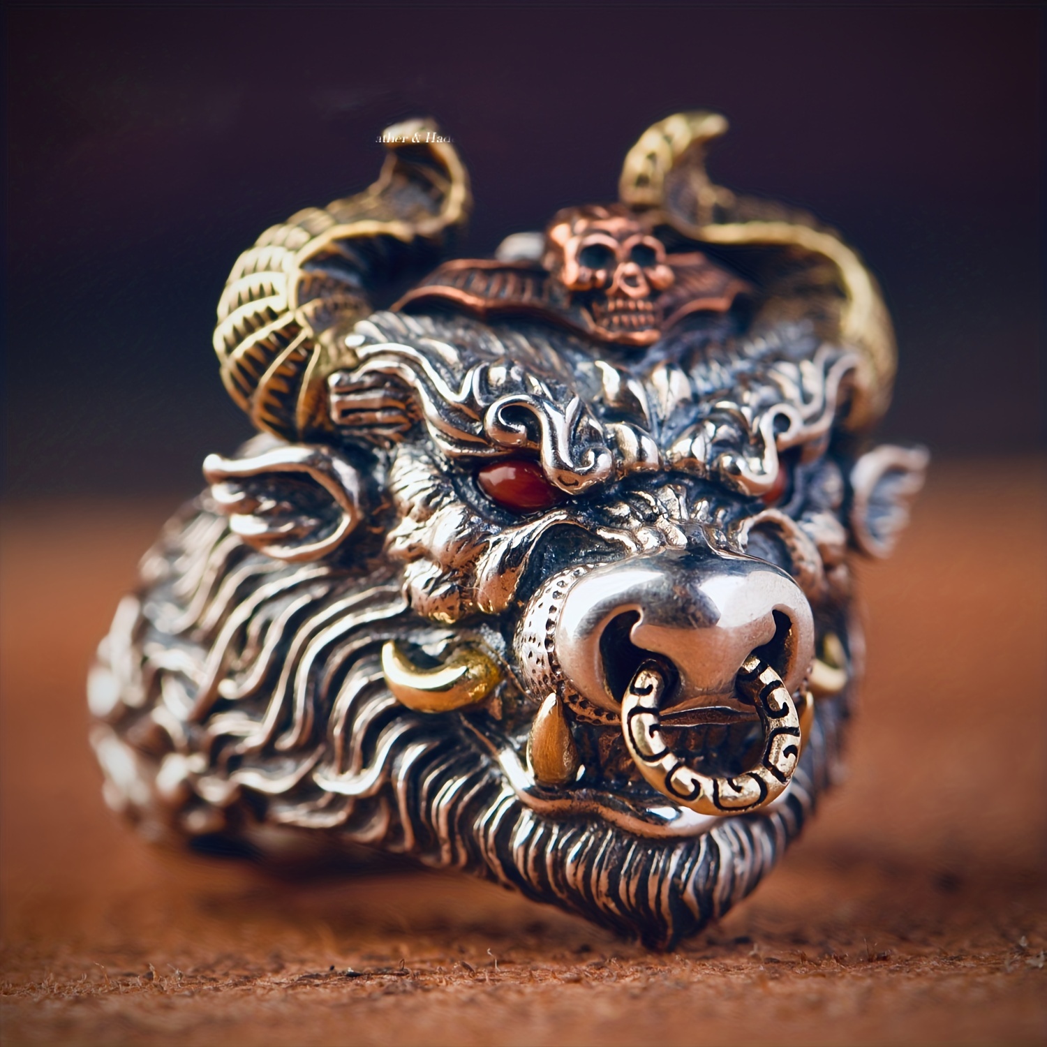 Men's Vintage Devil Bull Head Ring Adjustable Opening Ring Gift