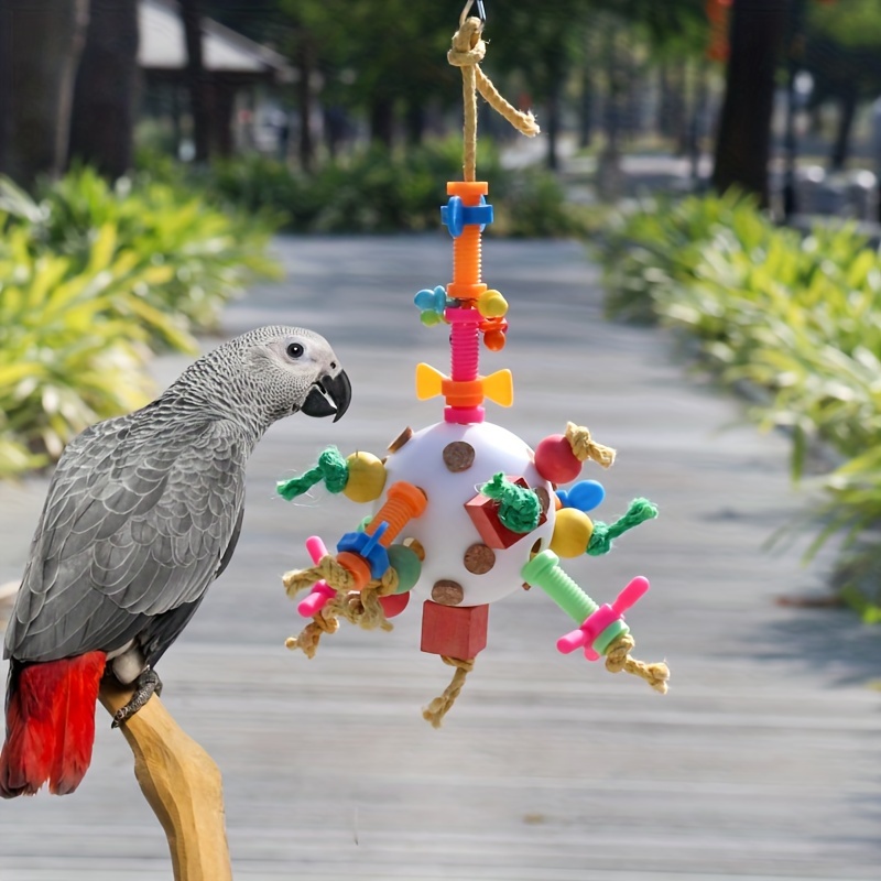 

1pc Bird Toy For Medium Large Parrots, Birds Gnawing Molar Puzzle Toy, Training Exercise Bird Cage Accessories, Colorful Wooden Blocks Decoration