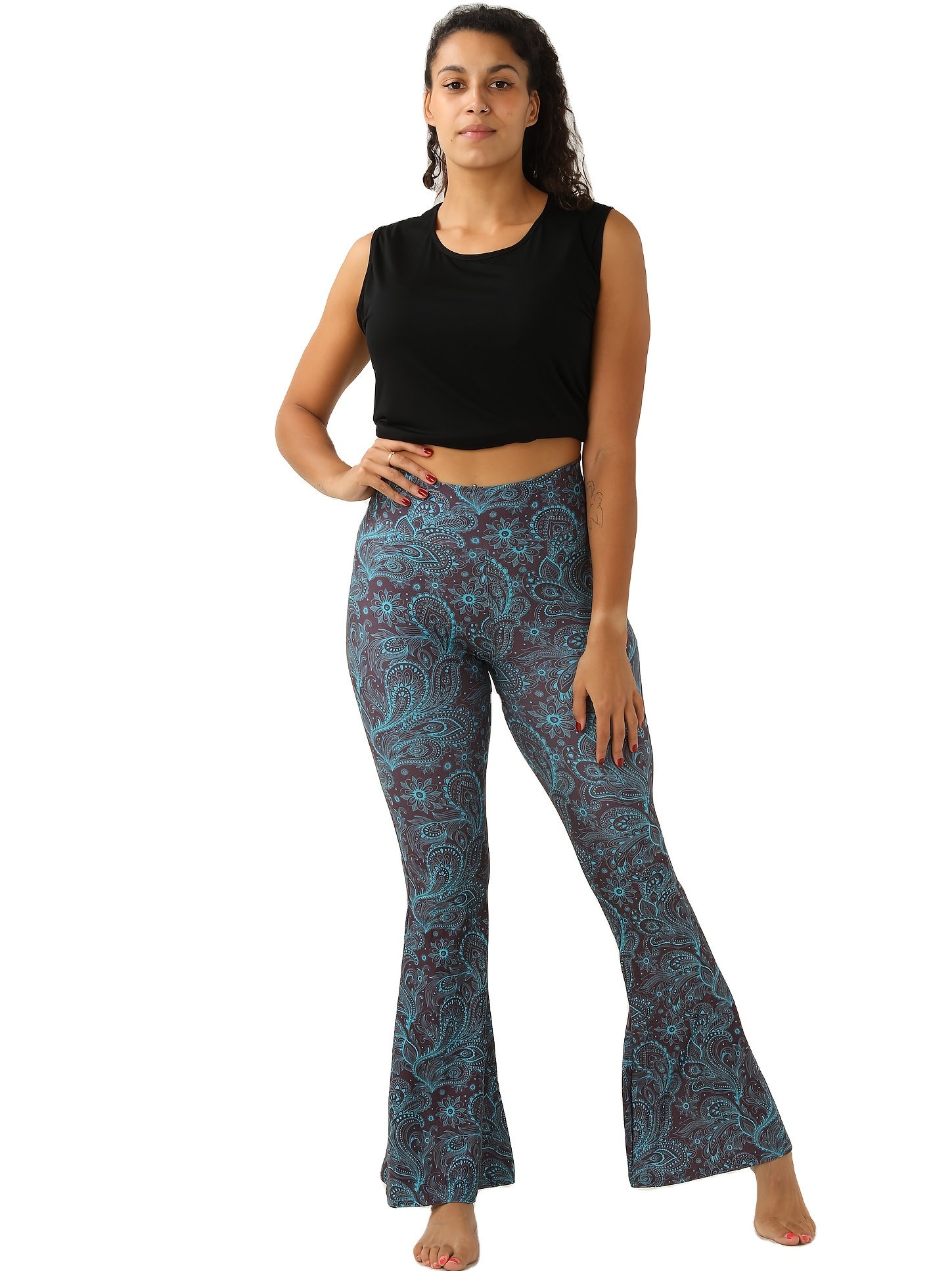 Ethnic Style Flare Leggings High Waist Bohemian Casual Flare