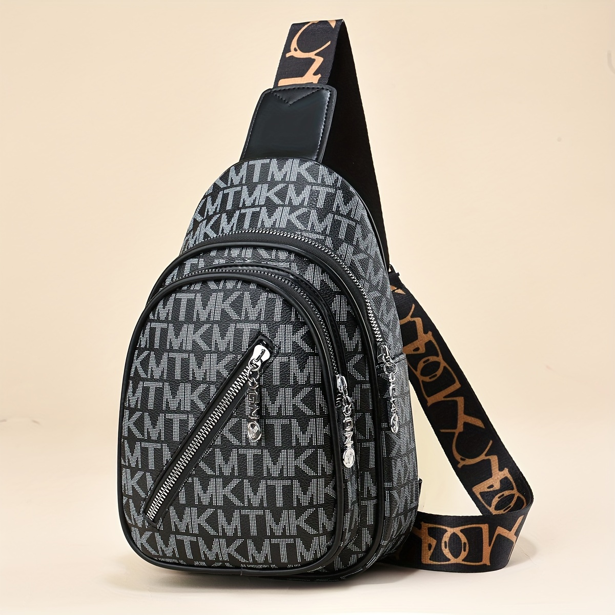 Letter Printed Sling Bag, Trendy Double Zipper Chest Bag, Casual