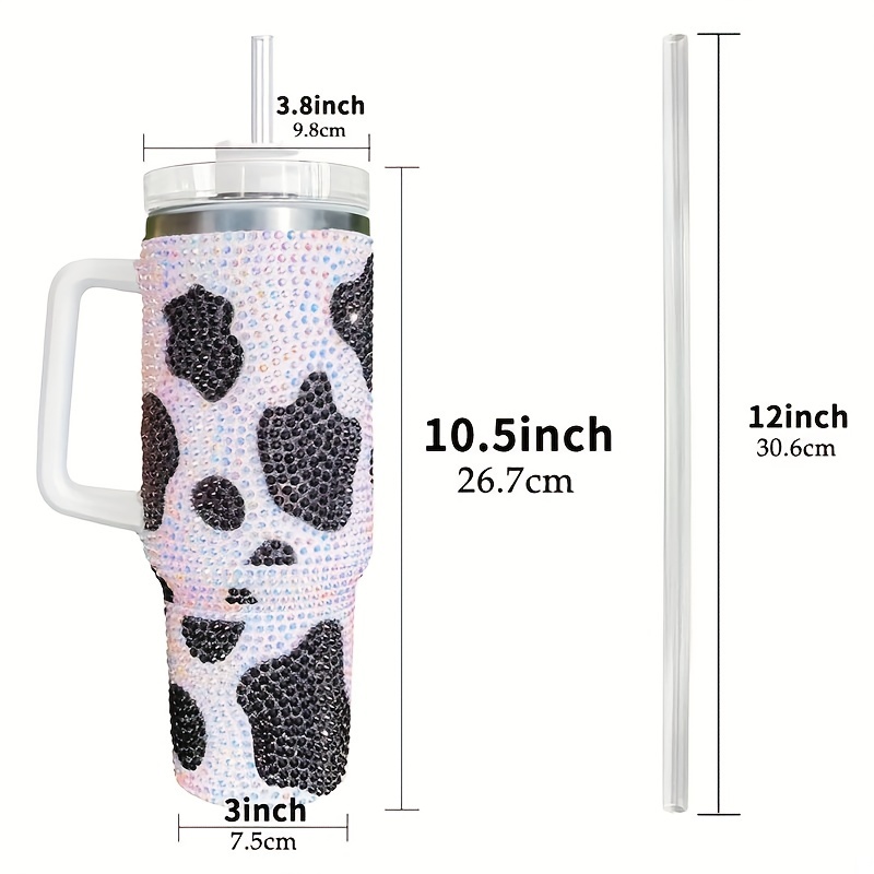 Cow Print Rhinestone Decor 40oz Double Wall Vacuum Insulated Cup