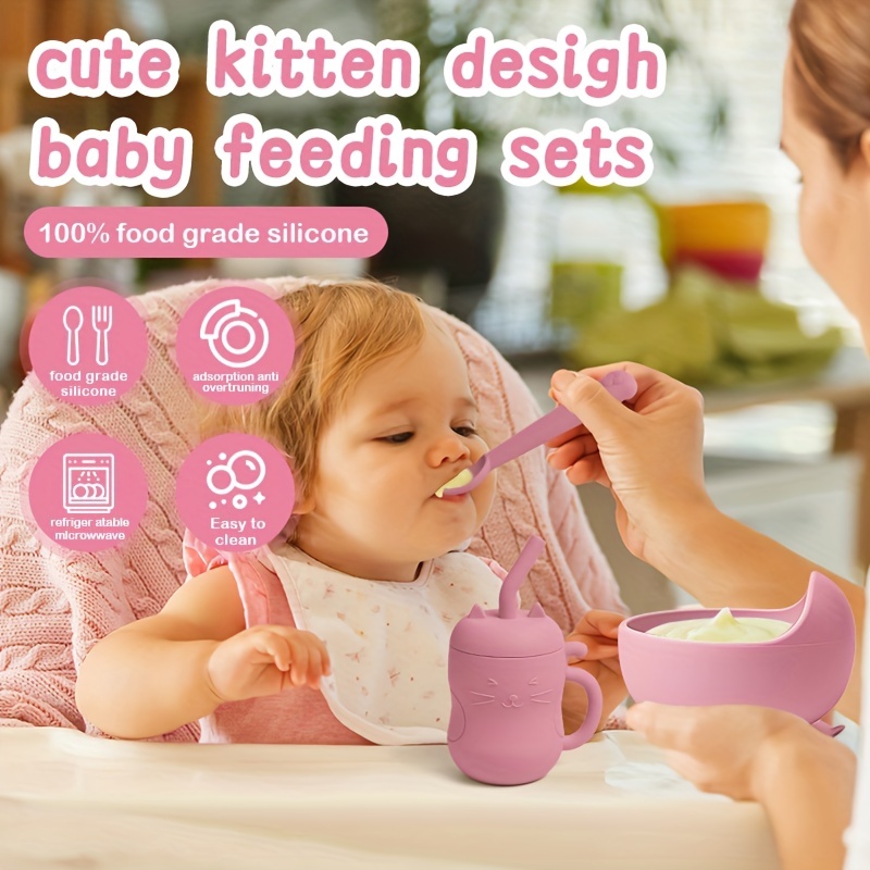 Baby Feeding Set Silicone Bowl Spoon fork baby Silicone - Temu