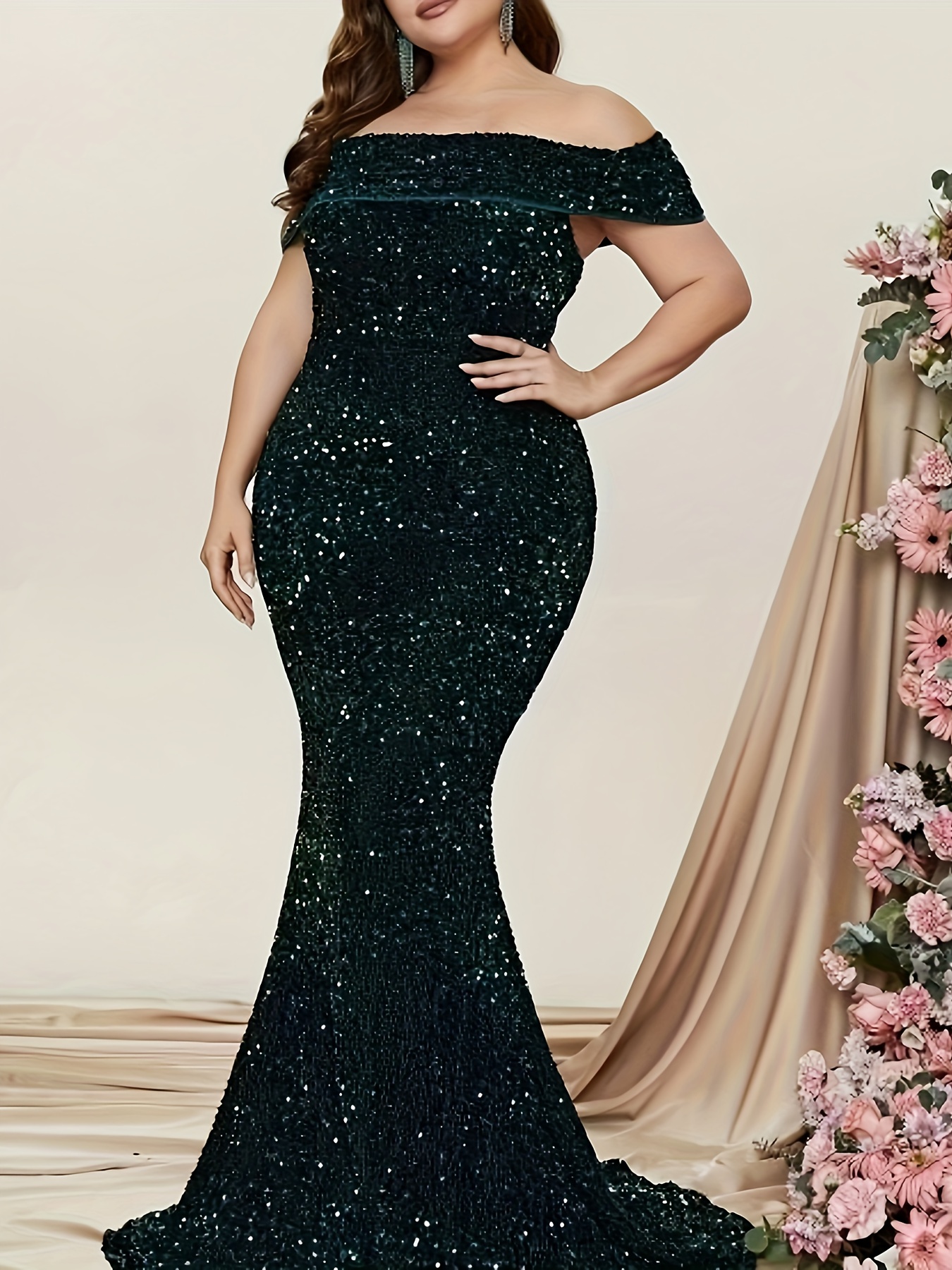 Sequin Trumpet Prom Dress Plus Size Tiffany Designs 16042 