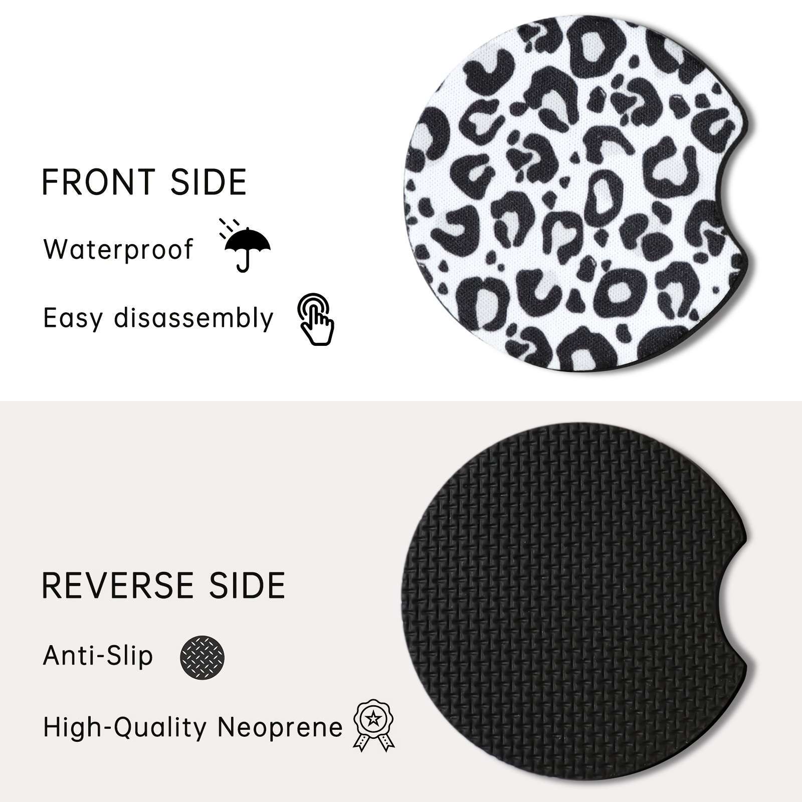 Car Coasters Black White Print Design A Finger Notch For - Temu