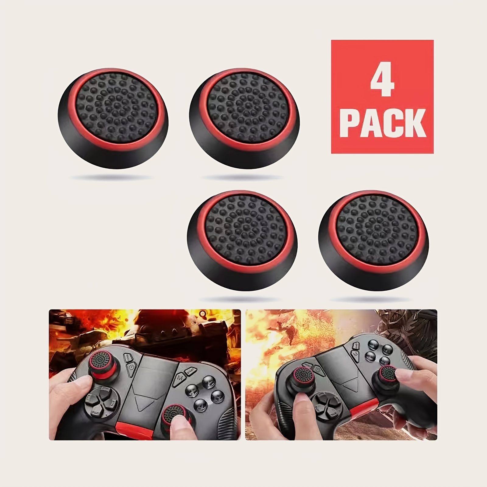Silicone Covers Compatible with PS4 Controller - 2 Pack Anti-Slip Protector  Controller Case Skins - with 4 Pairs Thumb Grips - Black & Red