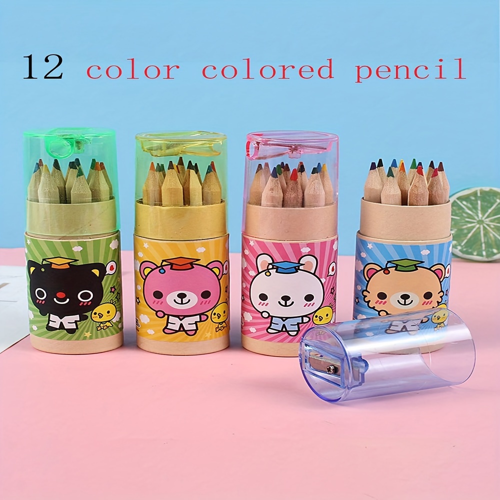 Cartoon Colored Pencils 12 Colors Drawing Pen With Pencil - Temu