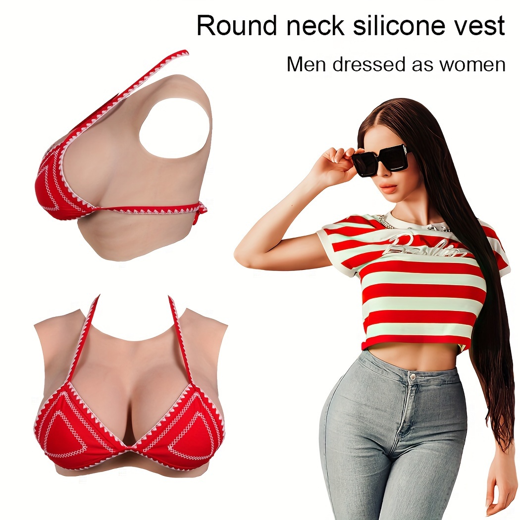 LXURY Realistic Silicone Breastplate High Collar False Breasts Fake Boobs  Enhancer B-H Cup Breast Forms for Crossdresser,brown,B CUP`Silicone Filled  : : Fashion
