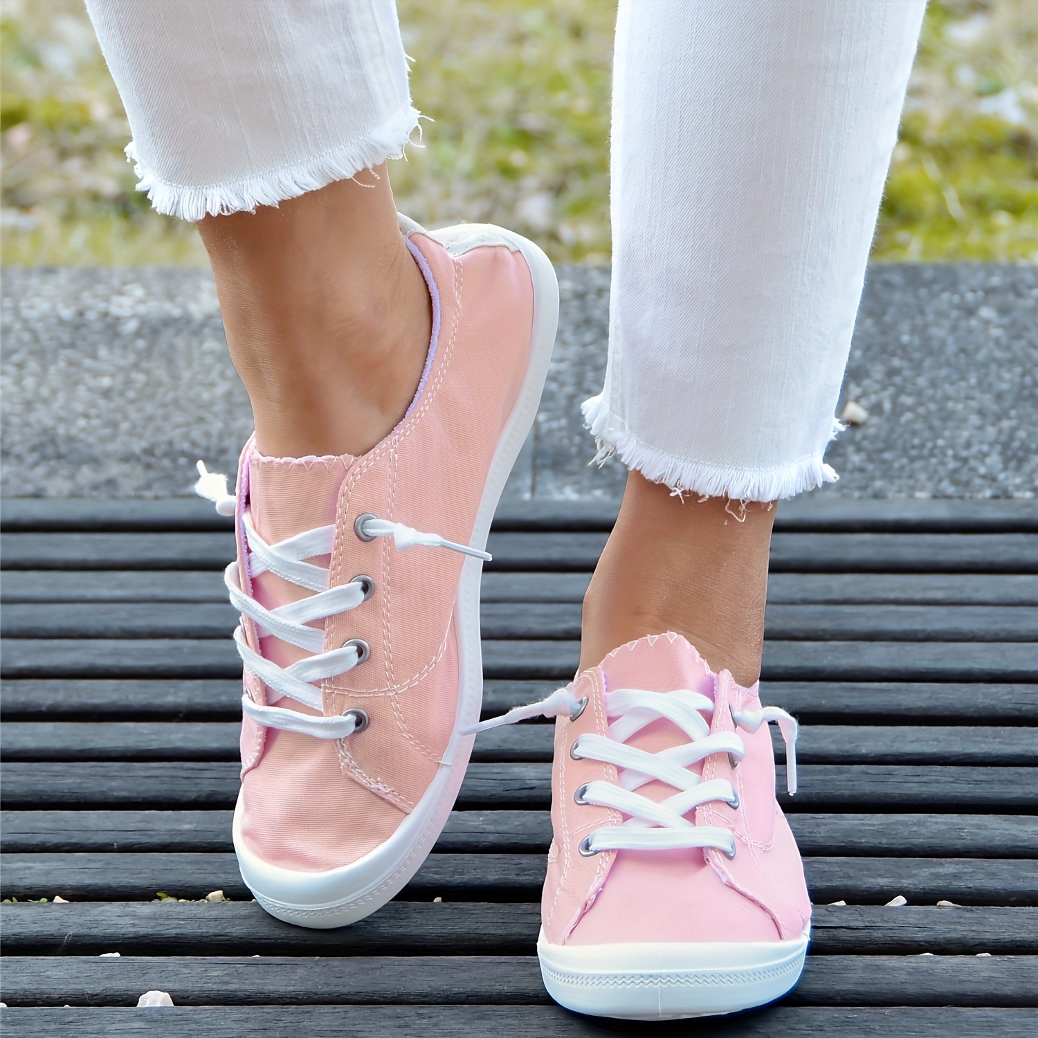 Pink canvas hot sale trainers