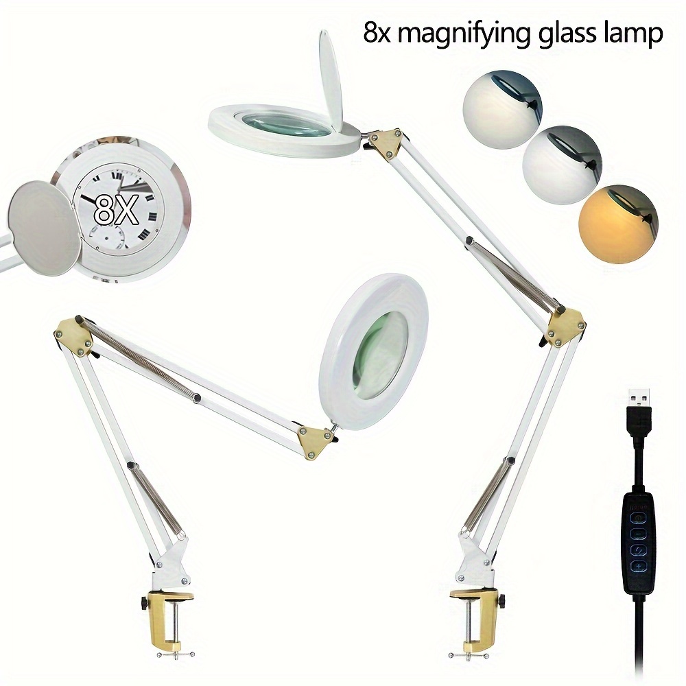 Flexible Table Lamp with 8X Magnifier Glass Swing Arm Dimmable LED Desk  Light Illuminated Magnifying Reading Working Lamp