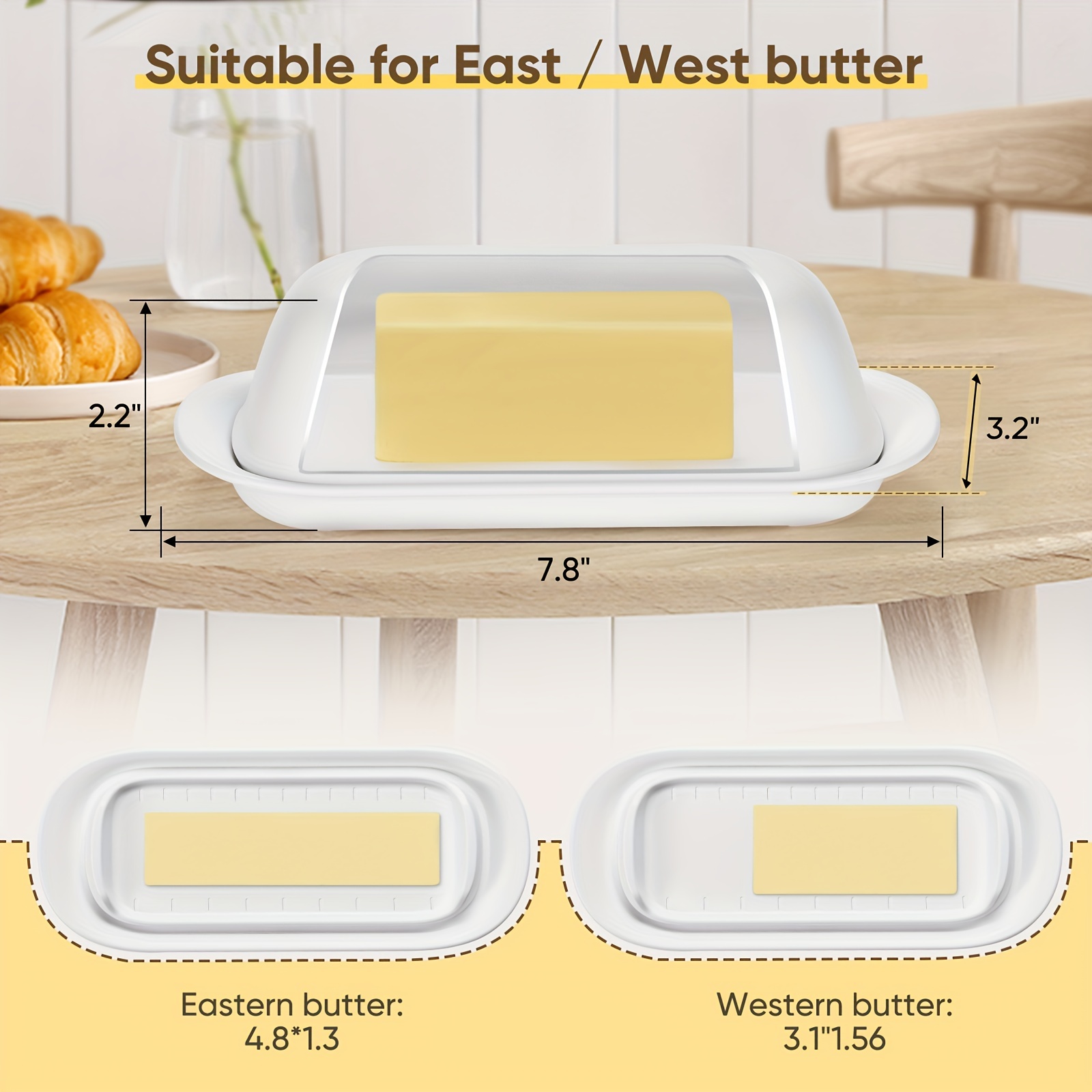 Butter Dish with Lid, Butter Container Holds for Countertop