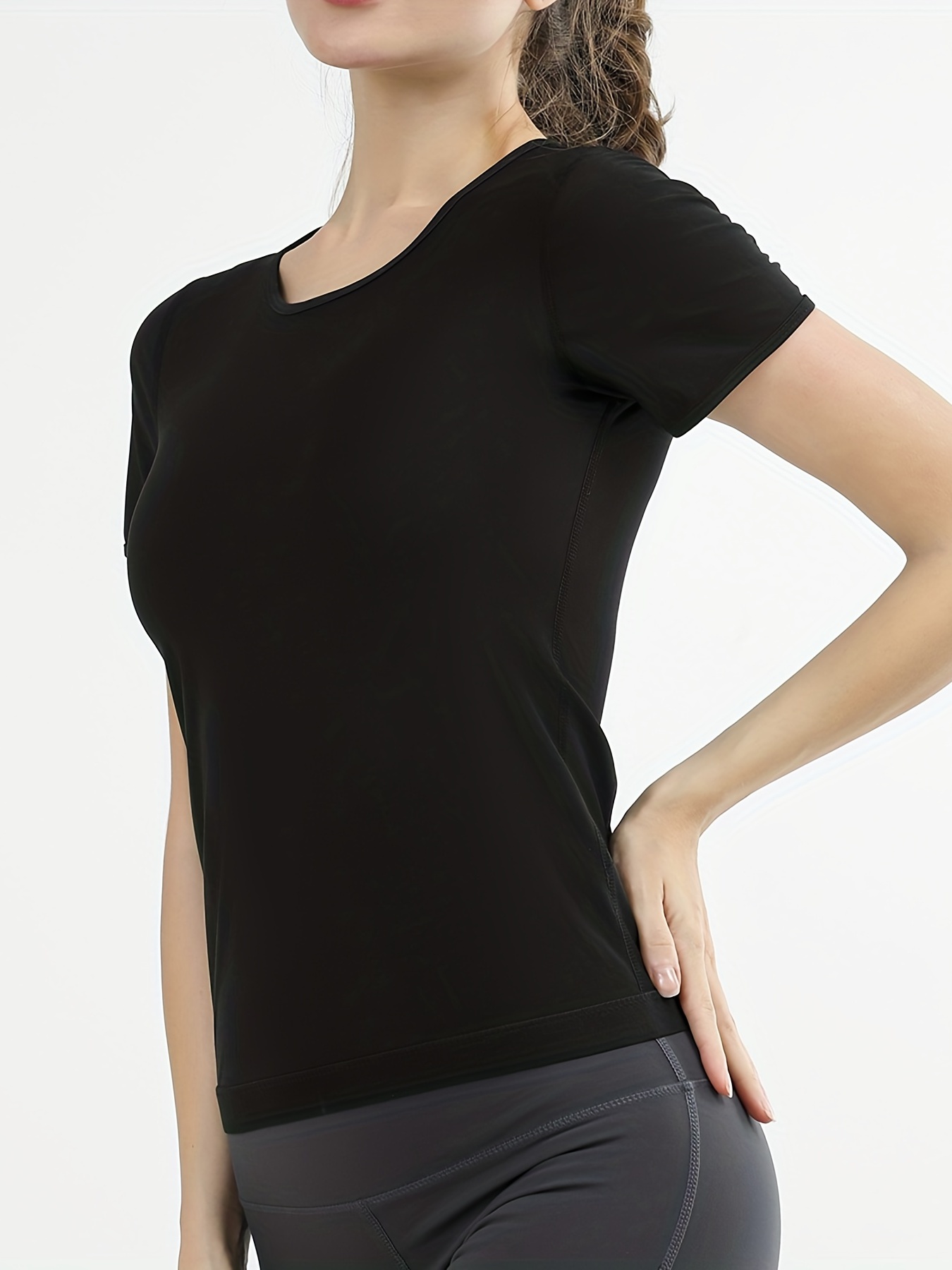 Solid Shaping Slimmer Tops Simple Crew Neck Short Sleeve Top - Temu Canada