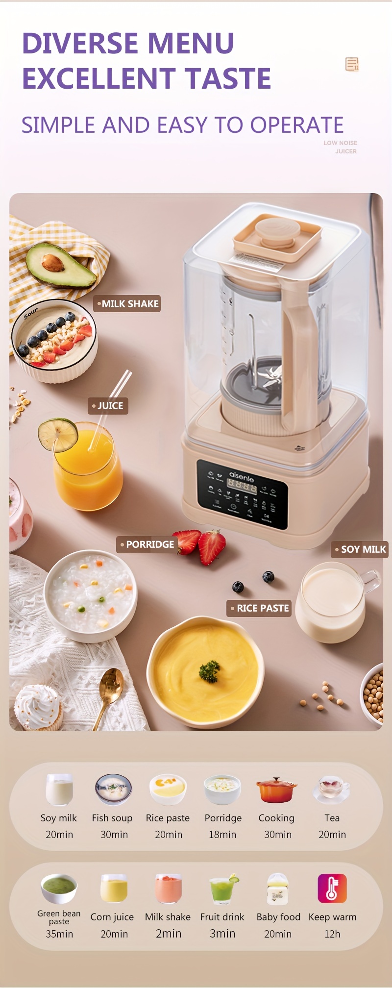 Silent Blender Machine, Household Multifunctional Filter-free Soy Milk  Machine, High-power Fruit Blender Thick Soup Rice Paste Milkshake Juice  Corn Juice Baby Food Supplement Machine Ten-leaf Knife Anti-sticking Bottom  Heating Cooking Machine 