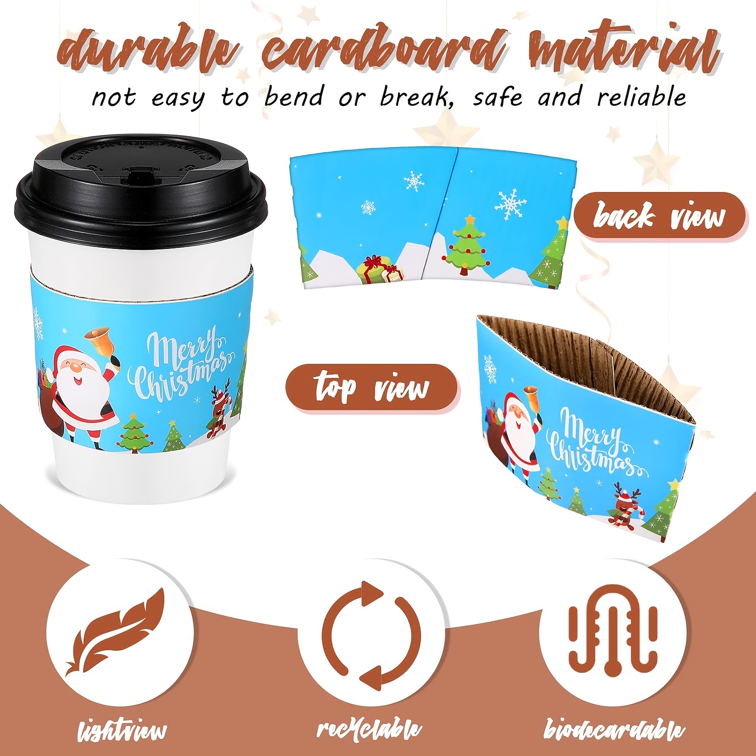 24Pcs 16 oz 6 Designs Christmas Disposable Paper Cups With Cup Sleeves