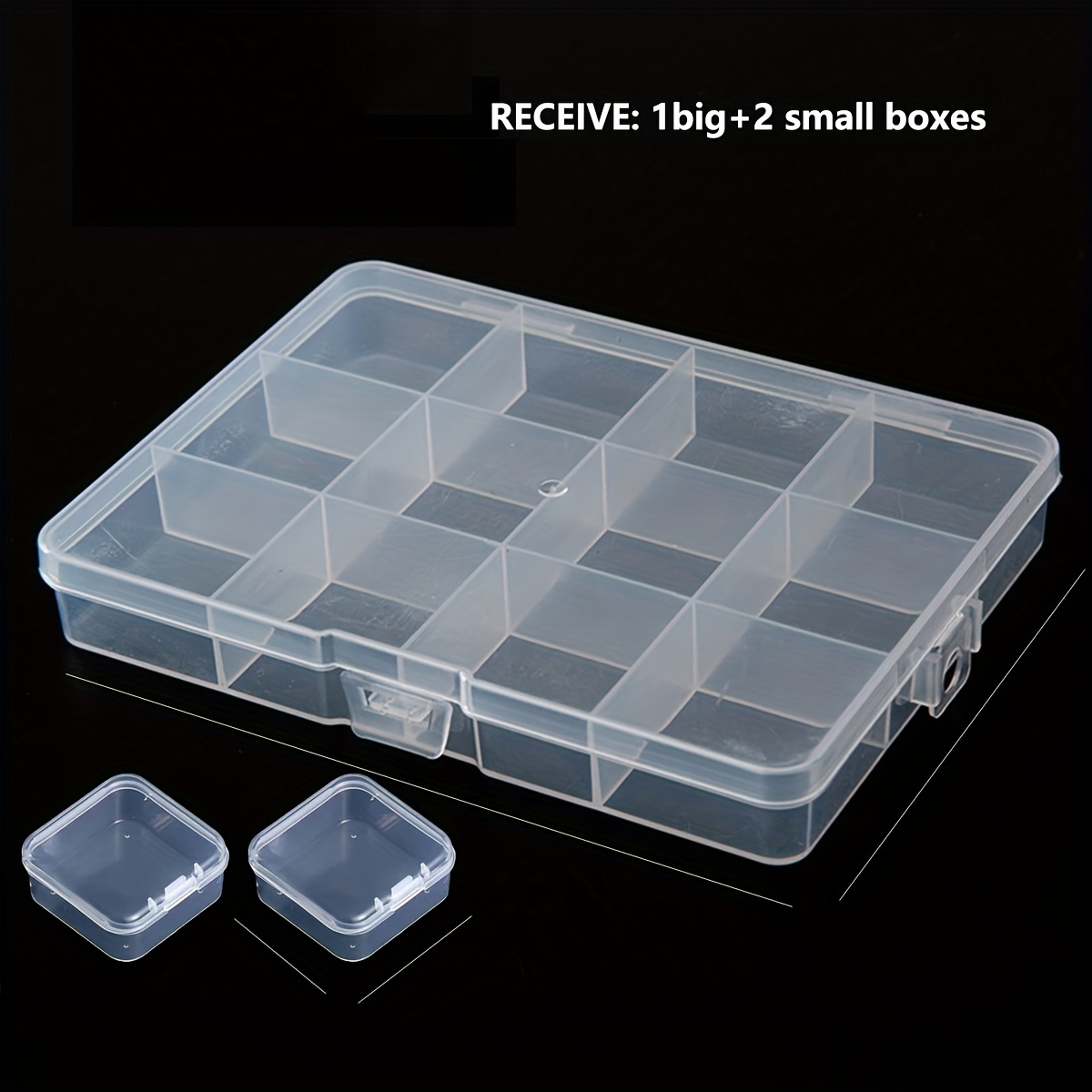 (Shipping 1 Large Box + 2 Small Boxes) Small 12 Grids Fixed Transparent PP  Plastic Storage Box Jewelry Beaded Small Objects Finishing Box Electronic B