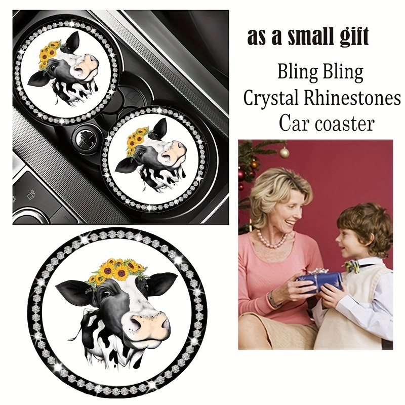 2PCS Bling Cow Print Car Accessories for Women, Universal Auto Cute Anti  Slip Cup Holder Insert Coaster