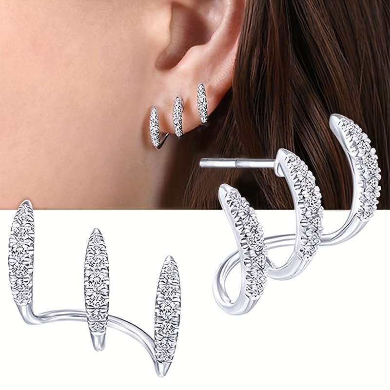 

1pair Simple Curved Claw Stud Earrings Bling Bling Elegant Style Inlaid Rhinestone Stud Earrings Jewelry For Women