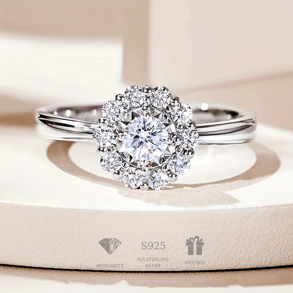 925 Sterling Silver Moissanite Sun Flower Adjustable Ring