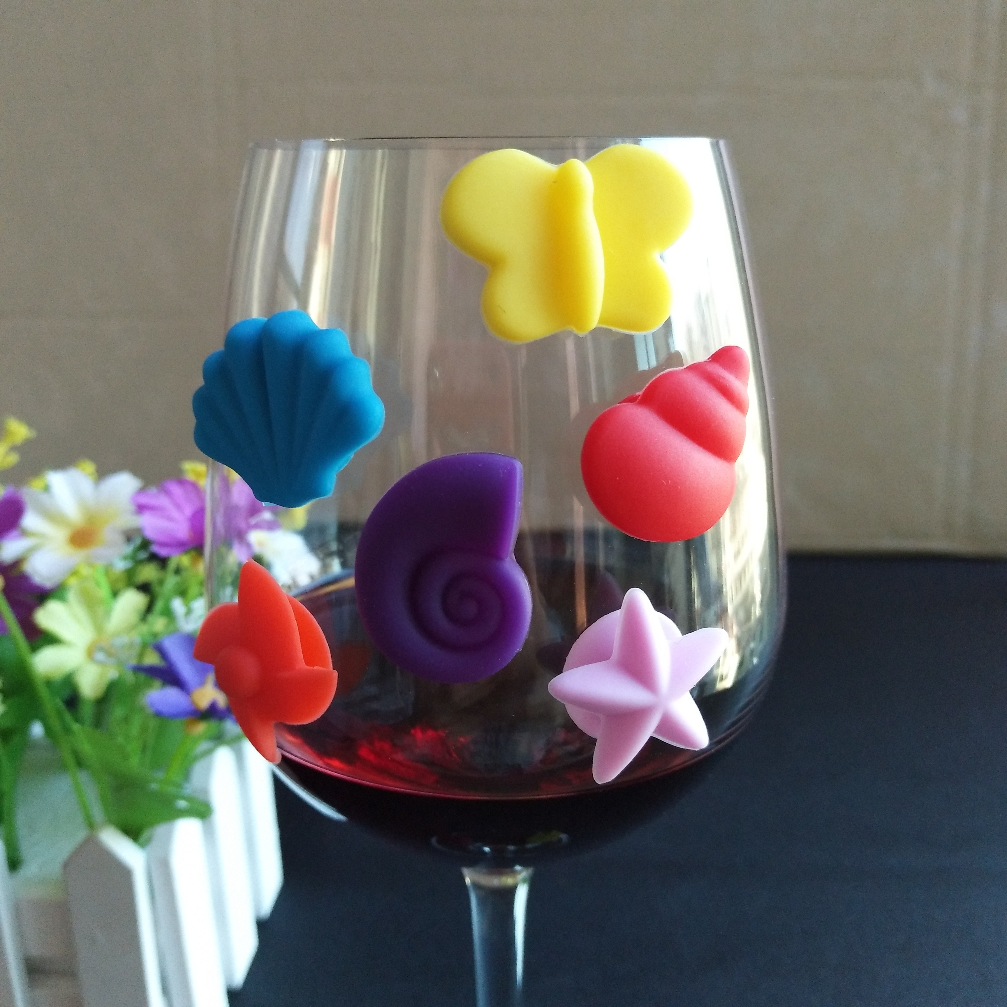 Silicone Marker, Food Grade Silicone Cute Wine Glass Identifier Markers,  Shells Starfish Leaves Stars Windmill Fire Butterfly Cup Distinguisher,  Family Party Prom Cocktail Wine Tasting Glass Identifier, Wine Set  Accessories - Temu