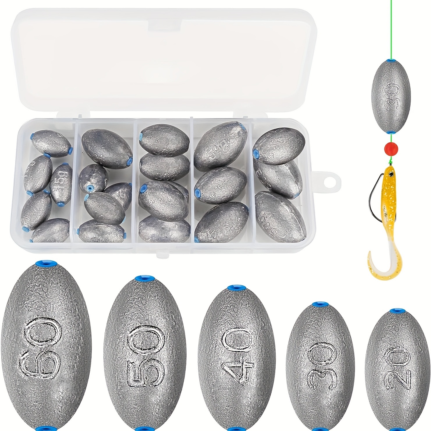 25pcs Egg Shaped Lead Sinker, Long Casting Fishing Weights Sinker For  Saltwater Freshwater