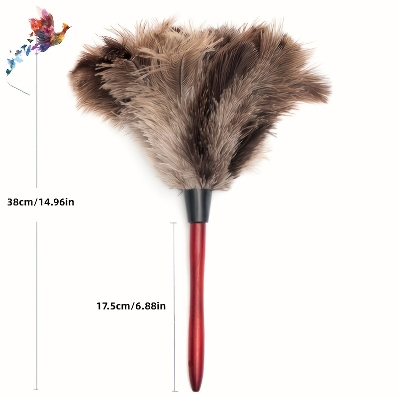 38cm Anti-static Natural Ostrich Feather Fur Dust Duster Cleaning Brush  Tool Wooden Handle Grey