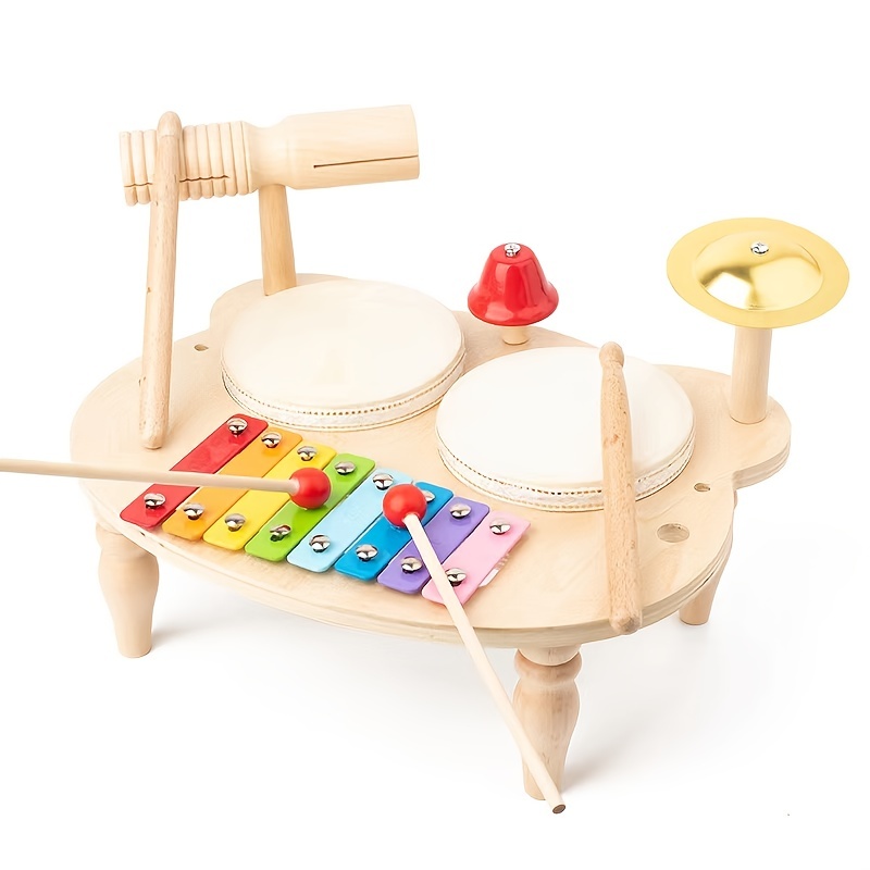 Kids Wooden Percussion Music Instruments Set Portable Kids Music  Enlightenment Musical Instruments Set for Boys Girls