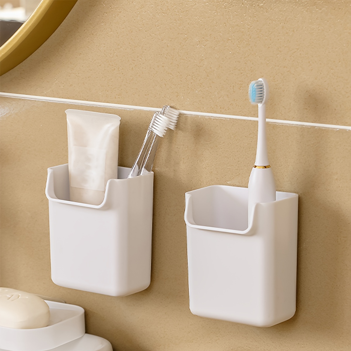 1pc Non-drilling Toothbrush Holder Toothpaste Organizer Bathroom Storage  Rack Toothbrush Tray